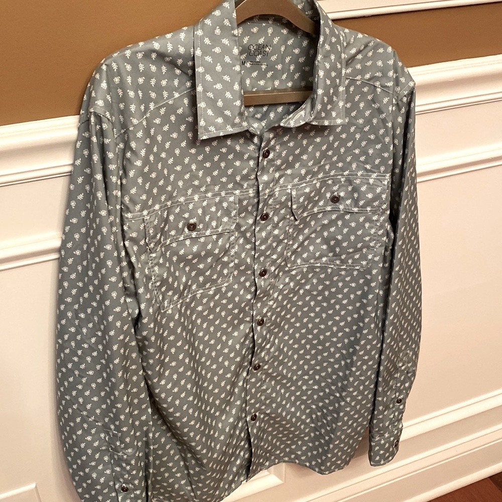 Ocean & Coast Classic Fit Long Sleeve Button Green & White Men’s Nice Shirt Sz M